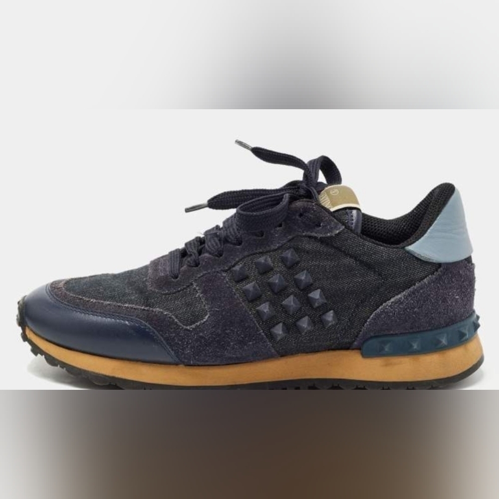Valentino navy blue denim and leather Rockstead sneakers European s10